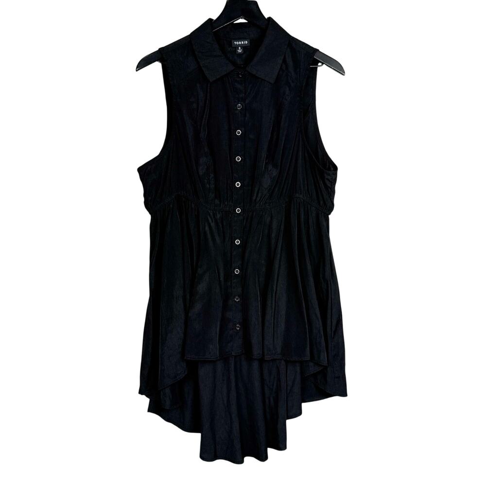 Torrid Satin Button Down Hi-Low Sleeveless Shirt Black - Size 0 0X